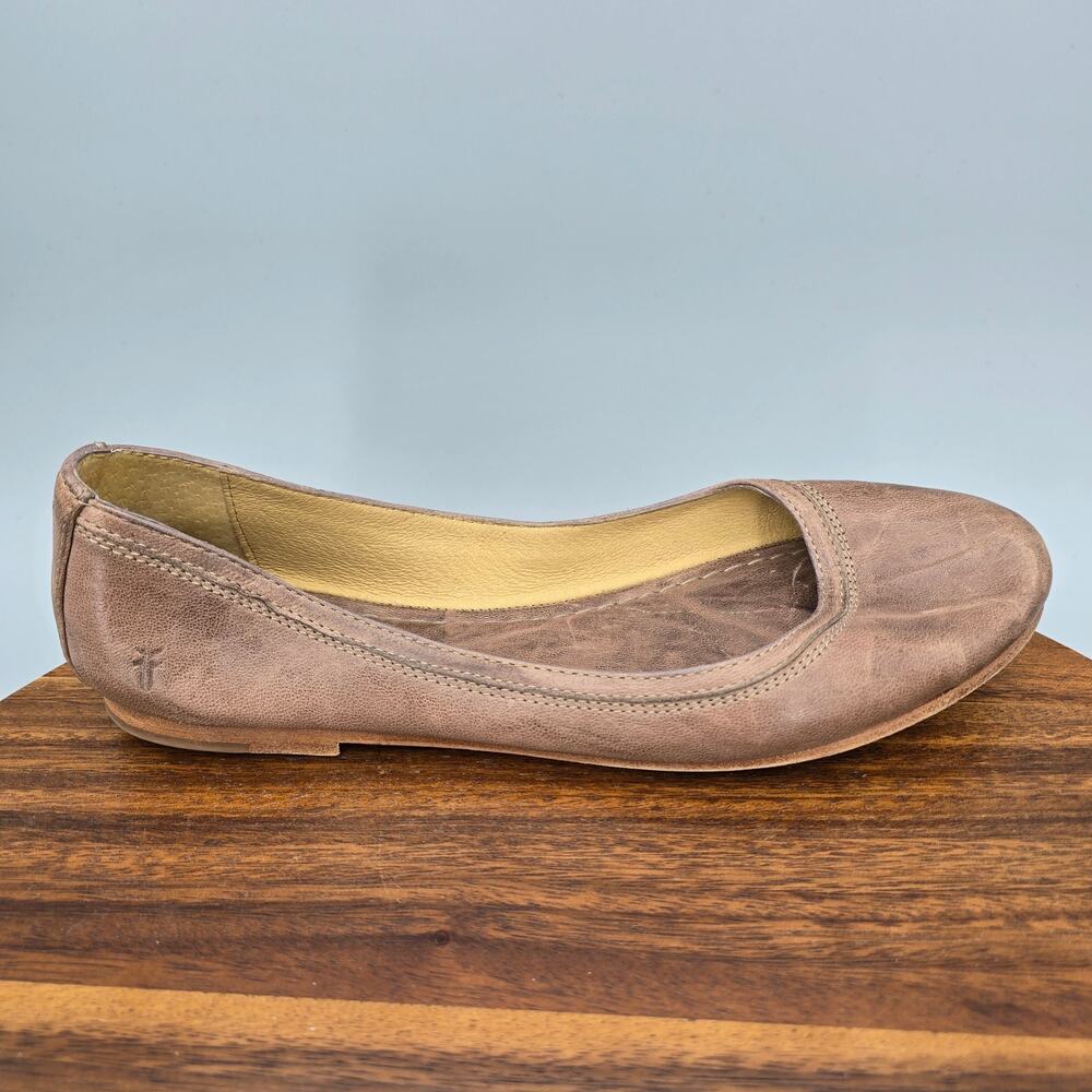 Frye Carson Ballet Flats Womens 10 B Gray Taupe Leather Slip On Casual Shoes